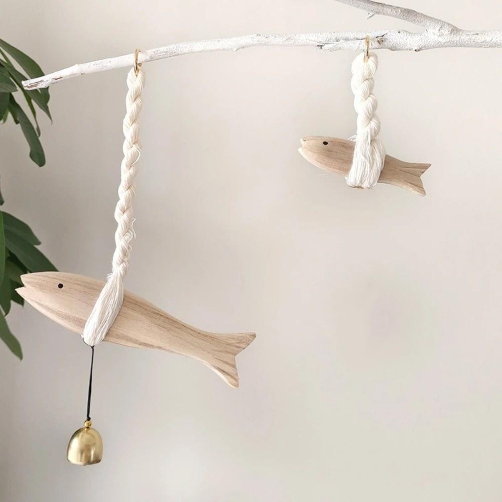 Unique Handmade Wood Fish Door Bell Hand Carved Rustic Wooden Fish Sculpture Lucky Lightweight Car Fish Hanger Home Entryway