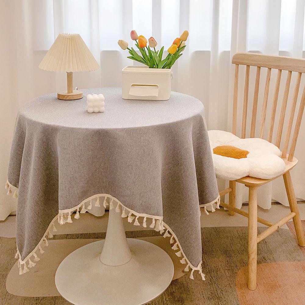 Japanese Tassel Cotton Linen Tablecloth - Stylish and Fresh Decoration for Round Coffee or Dining Tables