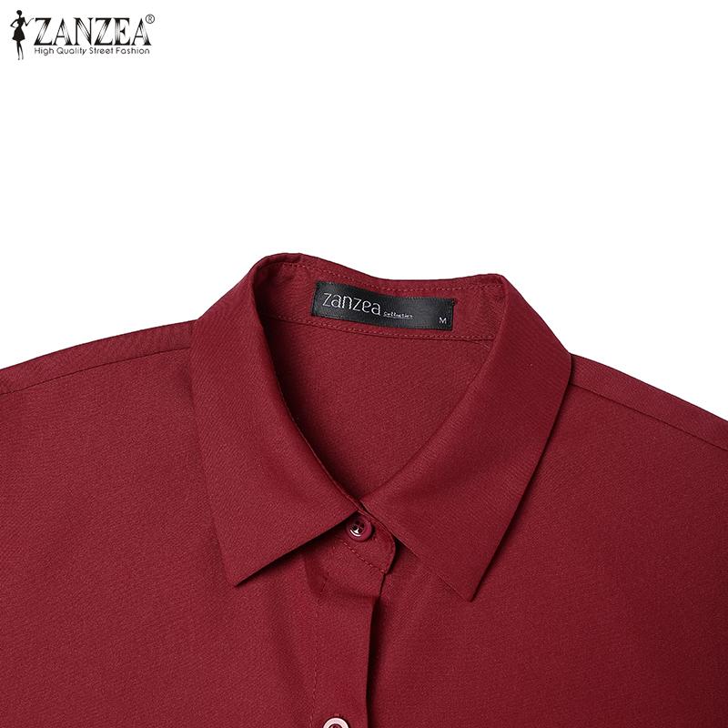 ZANZEA Women Casual Turn Down Collar Loose 3/4 Sleeve Solid Shirt Dress