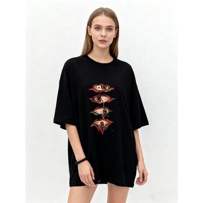 Oversized T Shirt Black Eye Pattern Print Graphic Tee Women Casual Streetwear Fashion Top Summer Outfit