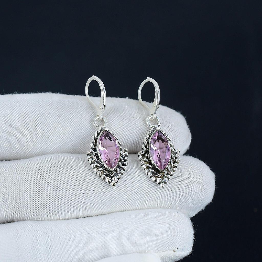 Amazing Pink Kunzite Gemstone Earrings, 925 Sterling Silver Earring, Handmade Boho Silver Jewelry Dangle Earrings, Engagement Gift