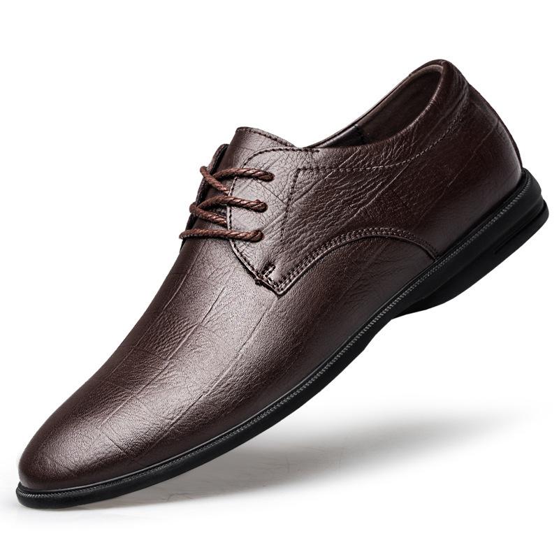 

Деловые кожаные туфли с тисненым клетчатым узором, мужские, из коровьей кожи, на мягкой подошве, на шнуровке, свадебные, дышащие, рабочие кожаные туфли для мужчин 46 коричневый