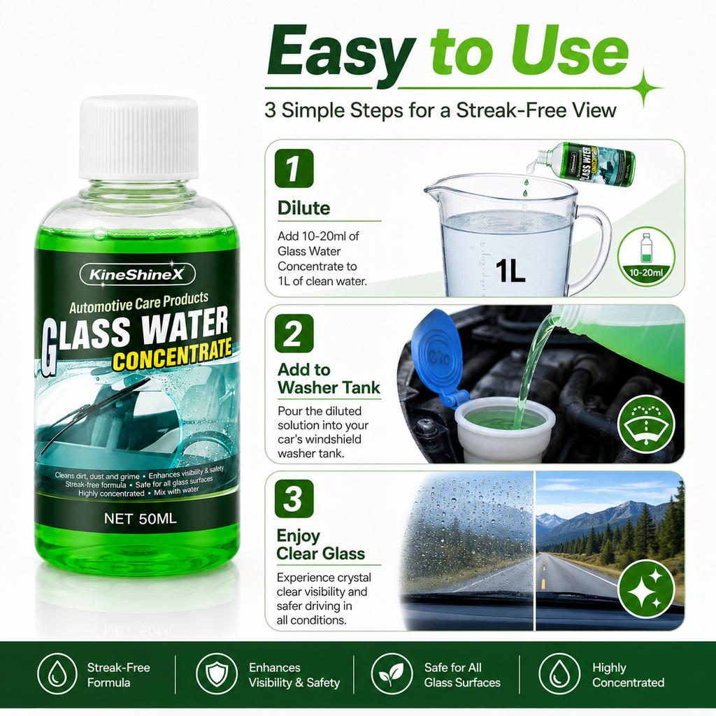 Car Windshield Concentrated Cleaner, Auto Glass Care Liquid 50ml