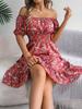Euro Sommer Florales A-Linien-Kleid mit Rüschensaum für Freizeitkleidung
