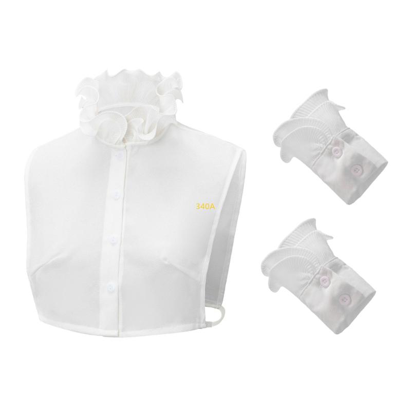 Fashion Detachable Ruffle V Neck Sweater Collar Insert Half Shirt Includes 2 Wrist Cuffs Fake Sleeves Set for Women