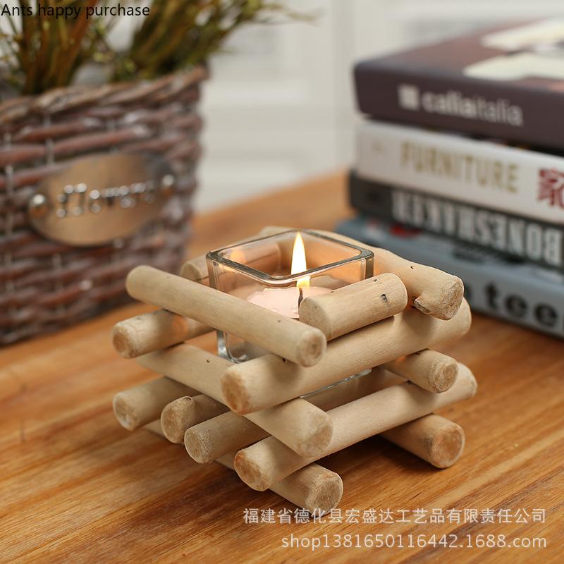 Handmade Wooden Candle Holder Crafts Candlestick Holder Dining Table Candle Base Wedding Decor Candlelight Dinner Candlestick