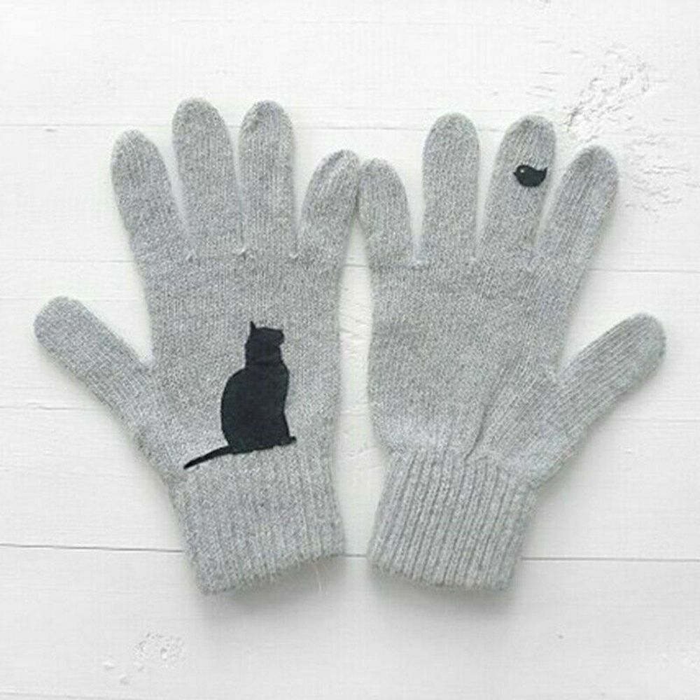 Mode Weiche Dicke Warme Fäustlinge Vollfingerhandschuhe Niedliche Katze Strickhandschuhe