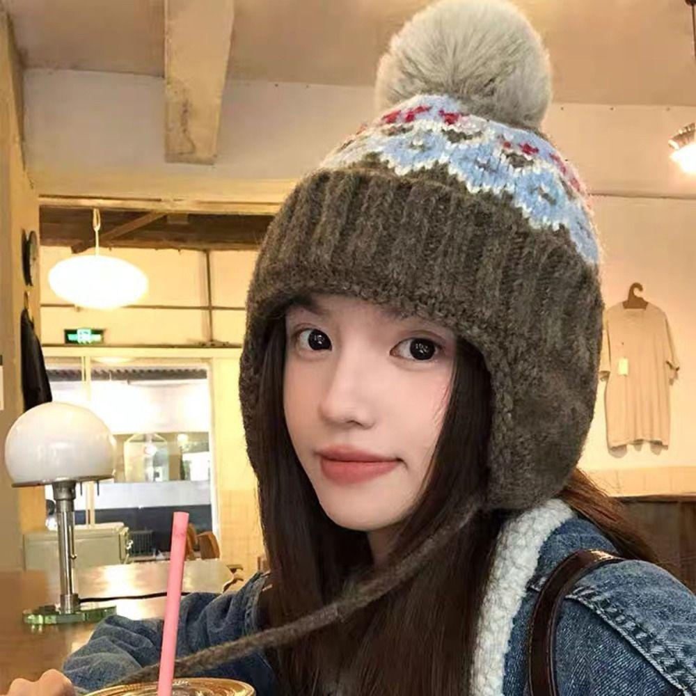 Printed Fair Isle Style Beanies Warm Lei Feng Hat Retro Jacquard Knitted Hat  Autumn