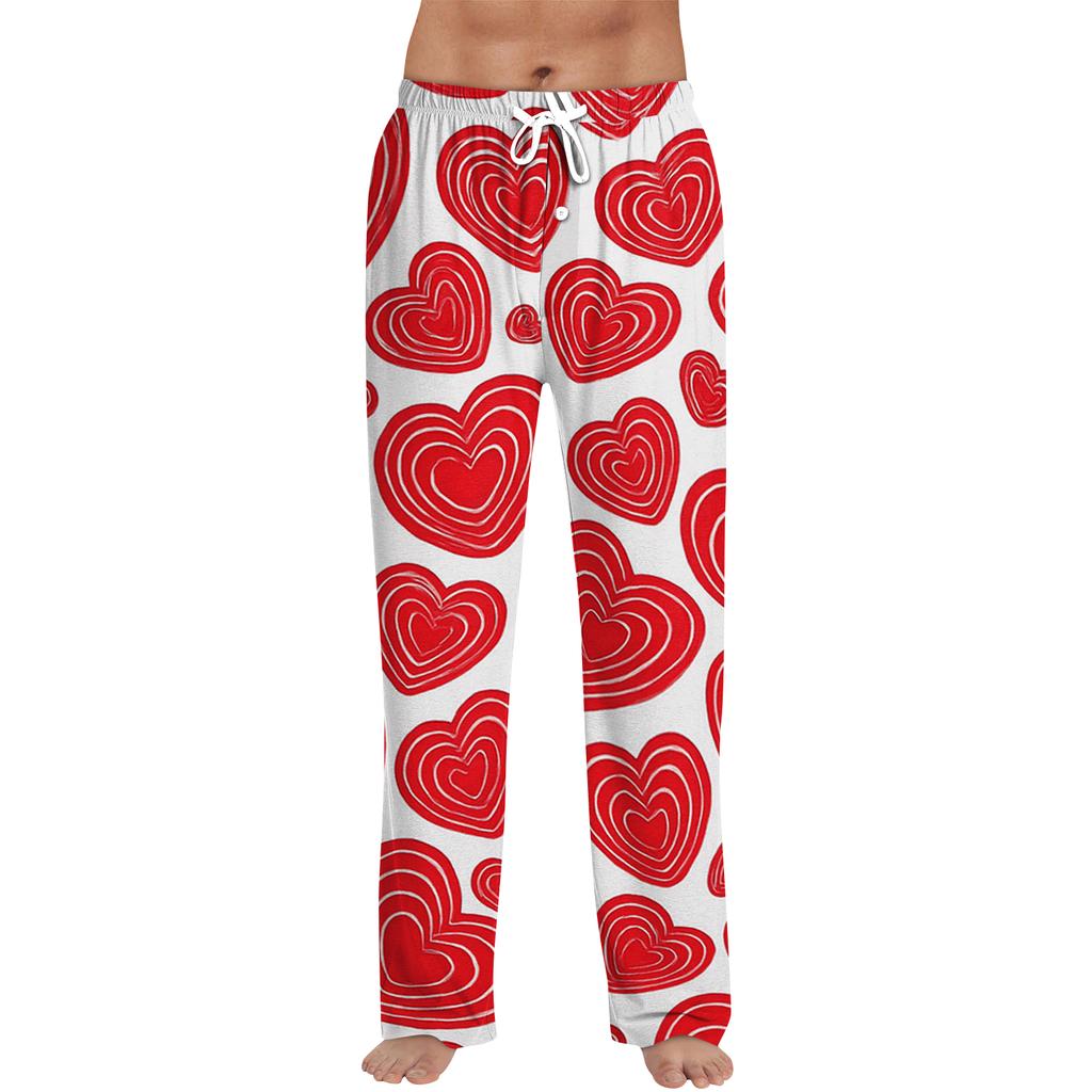 Men's Valentine's Day Printed Drawstring Long Pants Casual Pajamas