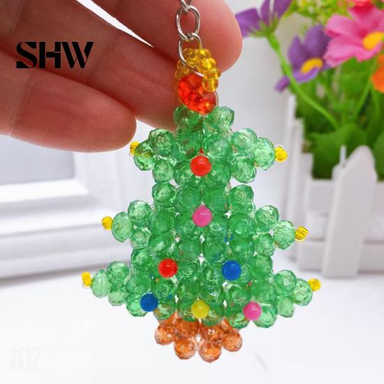 Decorative Bead Art for Home Christmas Tree Keychain, Faux Crystal Beaded Xmas Pendant, Personalized Holiday Party Decor 3D Key Ring Charm Accessory