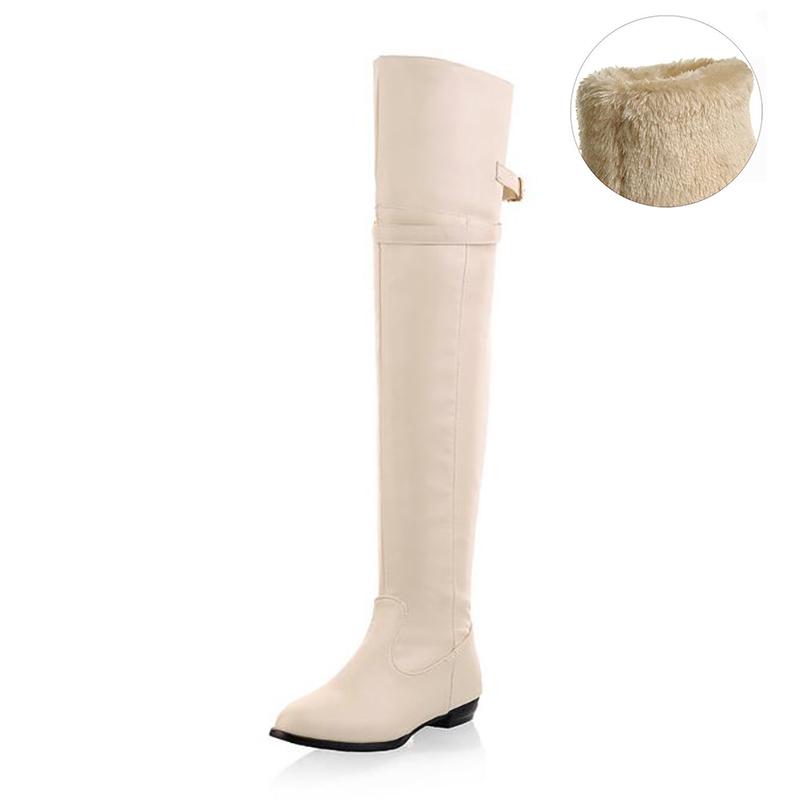 2025 Plus Size Low-Heel Long Loafers Super Thick Warm Winter Plush Over-The-Knee Boots Women's Long Boots With Belt Buckle 2025