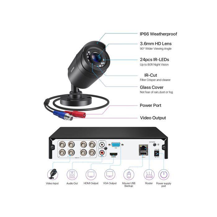 Sada pro videodohled - BAZARLAND30 - ZO.SI - 8 kamer - Pevný disk 1 TB - Noční vidění IP66