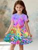 Mädchenkleider Bunt Floral Grafik Print Kurzarmkleid Sommerurlaub Süßes Mädchen Prinzessinnenkleid Mode Freizeitkleidung