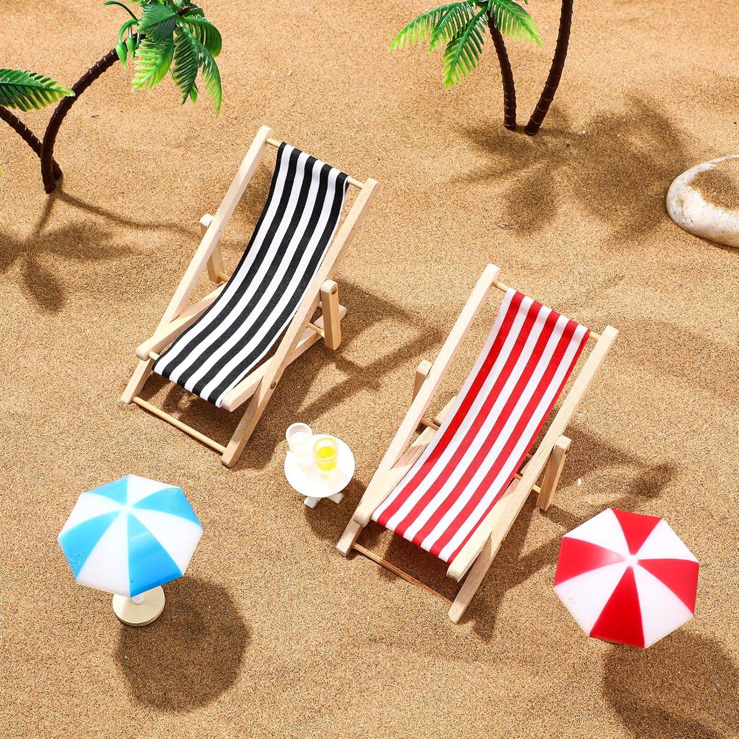 Mini Umbrella Palm Chair Beach Miniature Accessories Mini Umbrella Palm Chair Miniature Toys Dollhouse Outdoor Accessories Micro Landscape Beach Cake