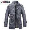 JOOBOX Men's Men's Leather Jacket Slim Stand Collar Mid-Length Washed Motorcycle Leather and Velvet Windbreaker
