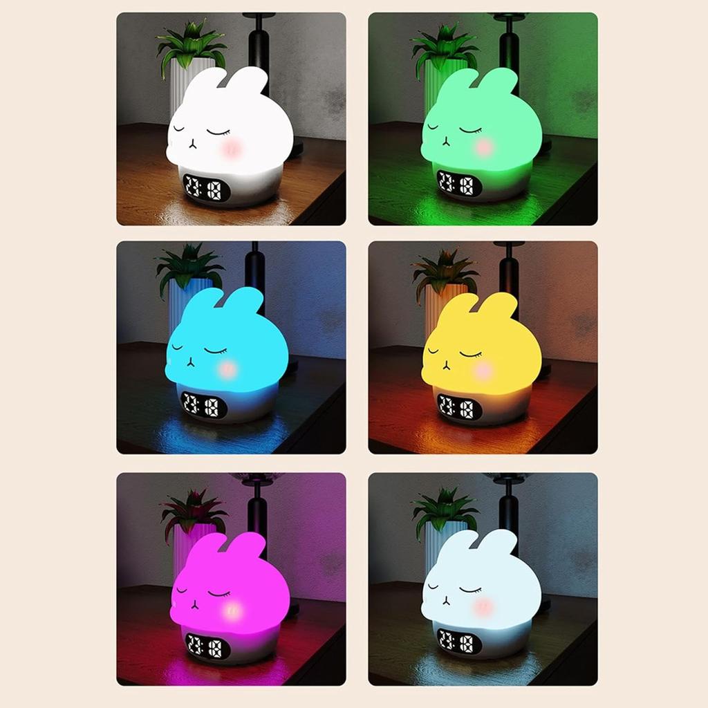 Bunny Night Light Alarm Clock | Fun Rabbit Wake up Lamp | Fun Rabbit Wake up Lamp, Rechargeable Rabbit Silicone Pat Light, Recha