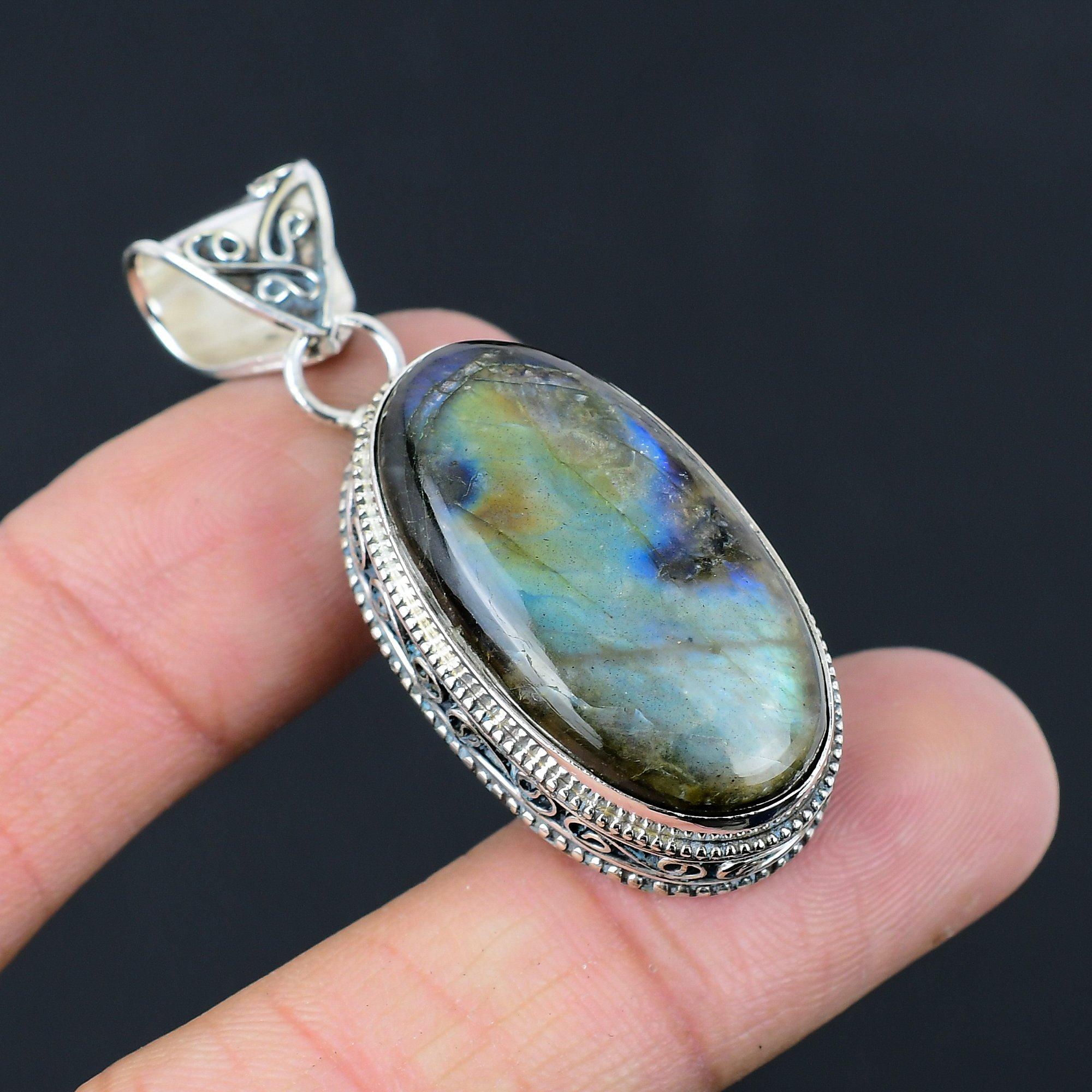 Womens day Sale Labradorite Stone Ethnic Wedding Pendant Jewelry Sterling Silver