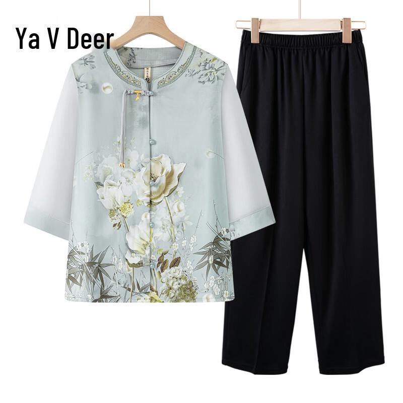 

Yalu New Chinese Style Ice Silk Loose Top Set for Elderly Women 5XL