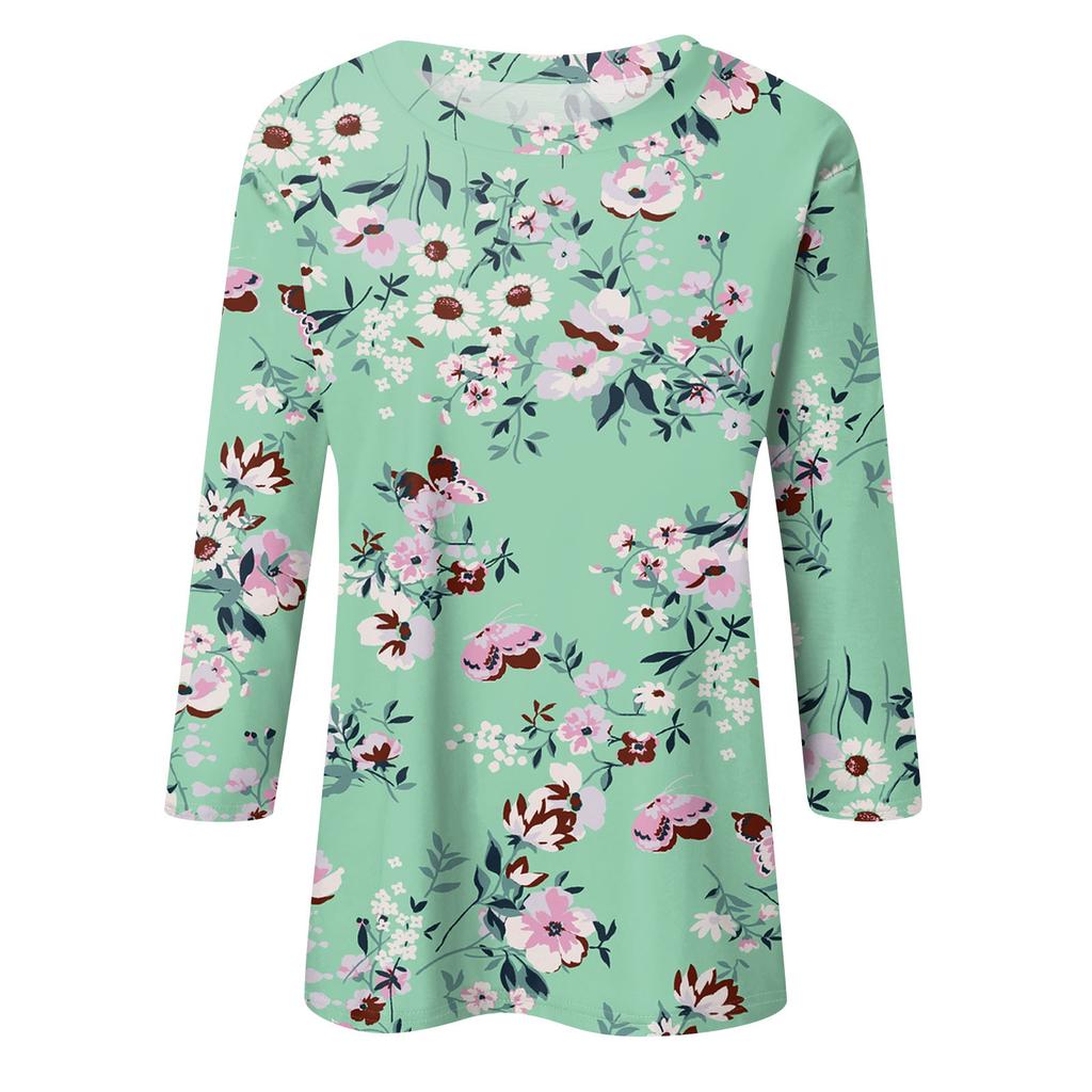 3/4-Ärmel-Shirts für Damen Print Grafik-T-Shirts Blusen Lässig Übergröße Basic Oberteile Pullover