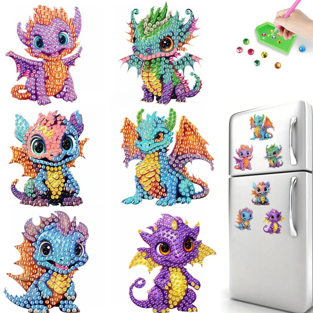 6pcs 2D/flat Acrylic DIY Diamond Art Fridge Magnet Kit DIY Art Fridge Magnet Refrigerator Sticker Magnetic Diamond Art Decor