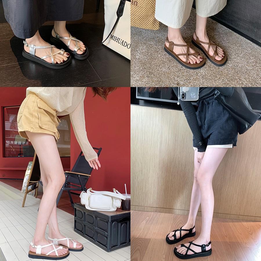 Luo Fansen 2025 Summer New Versatile Cross Buckle Cover Toe Soft Sole Niche Roman Style Vacation Platform Sandals Women