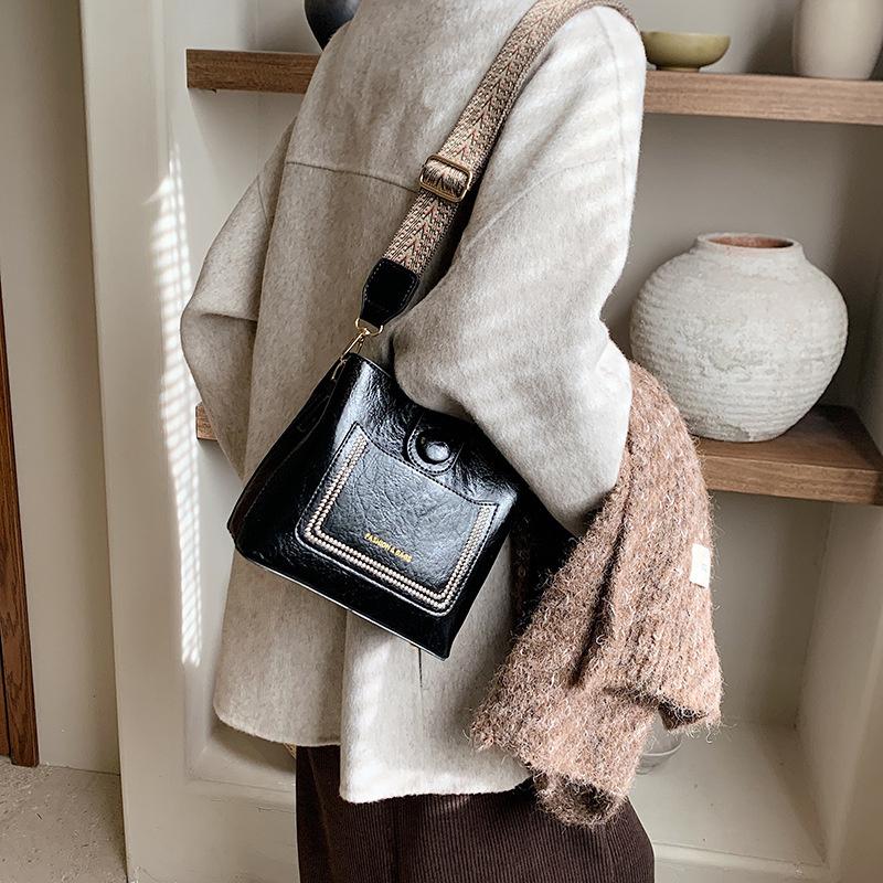 Vintage Style Shoulder Crossbody Bags For Women Pure Color Big Capacity Bucket Bag Premium Durable Quality Useful