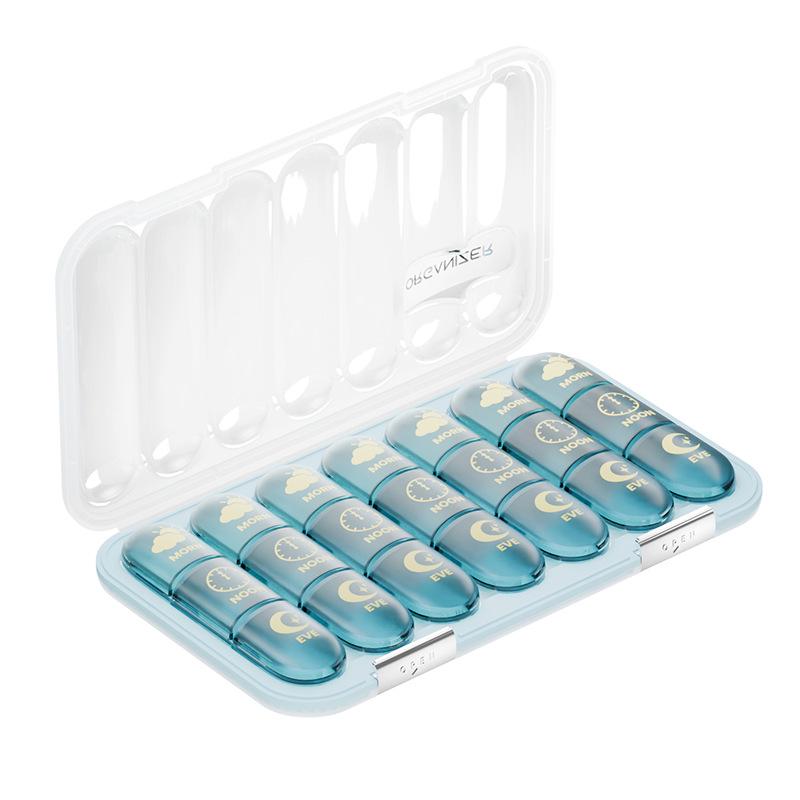 Weekly Portable Pill Organizer and Dispenser with Large-Capacity Pill Splitter