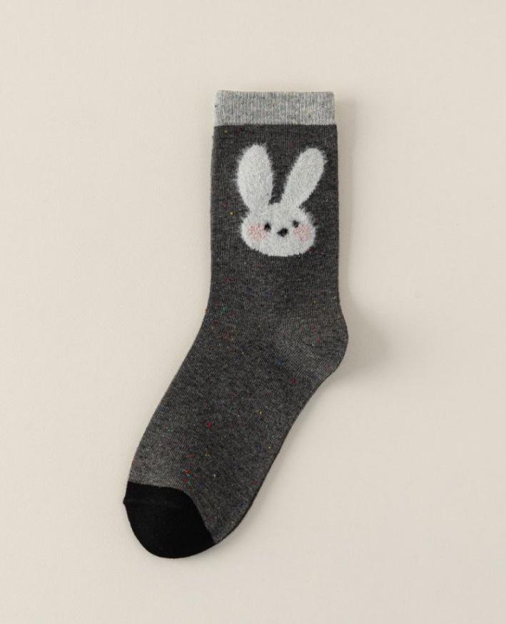 Korean Trendy Autumn/Winter Cartoon Plush Women's Mid-Calf Socks with Tempura Dot Yarn