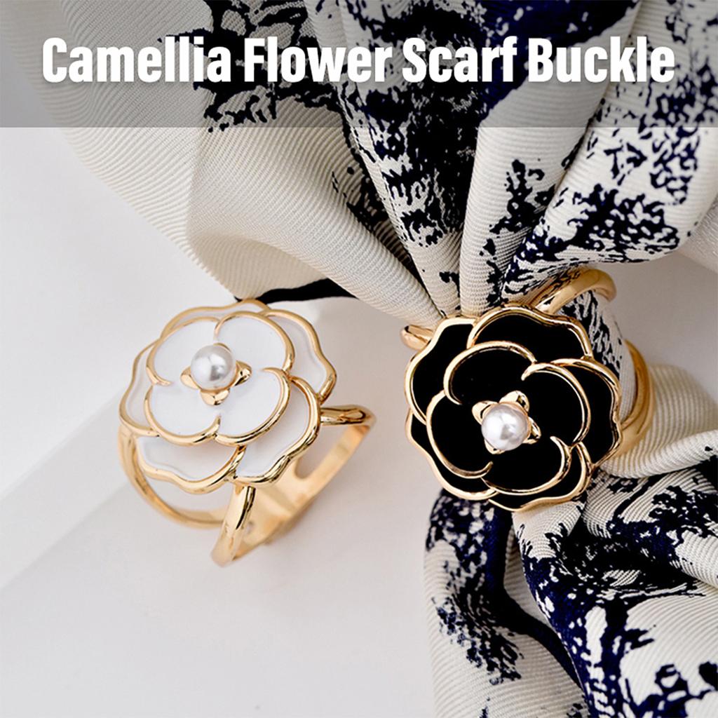 Camellia Flower Scarf Clips - Vintage Brooch Jewelry, Luxury Silk Scarf Accessories for Elegant Women (Designer Buckle Brand)