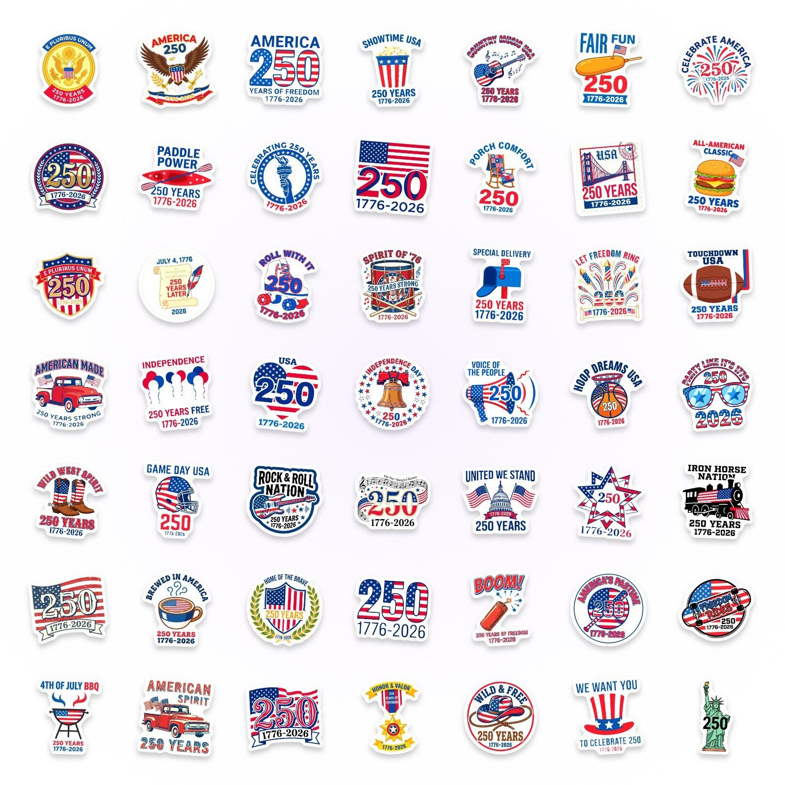 50 American 250Th Anniversary Stickers Flag Elements Waterproof Decorative Stickers Personalized Creative Stickers