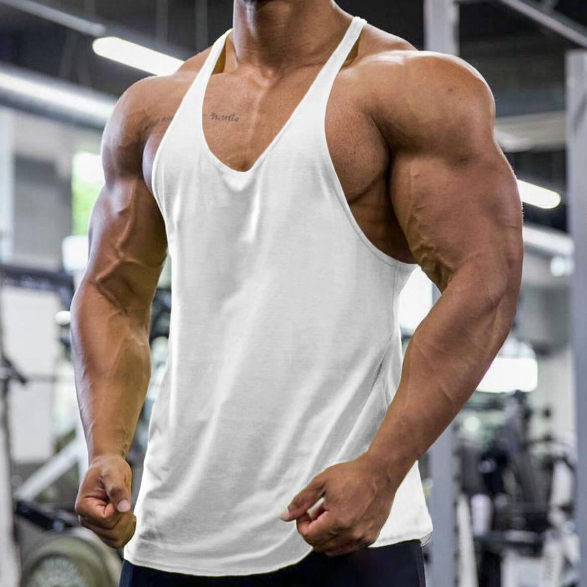 Мужской летний спортивный, повседневный, фитнес, бег, хлопковый жилет, тонкие бретели, однотонный жилет, мужской M белый