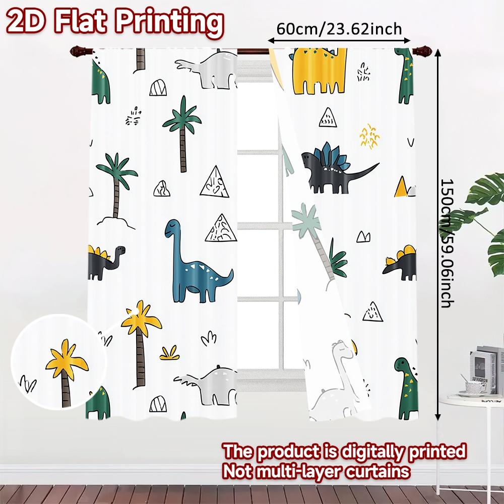 Set Of 2 Flat Printing Window Drapes Colorful Coon Dinosaurs Digital Printed Polyester Festive Wall Decor Perfect Curtain
