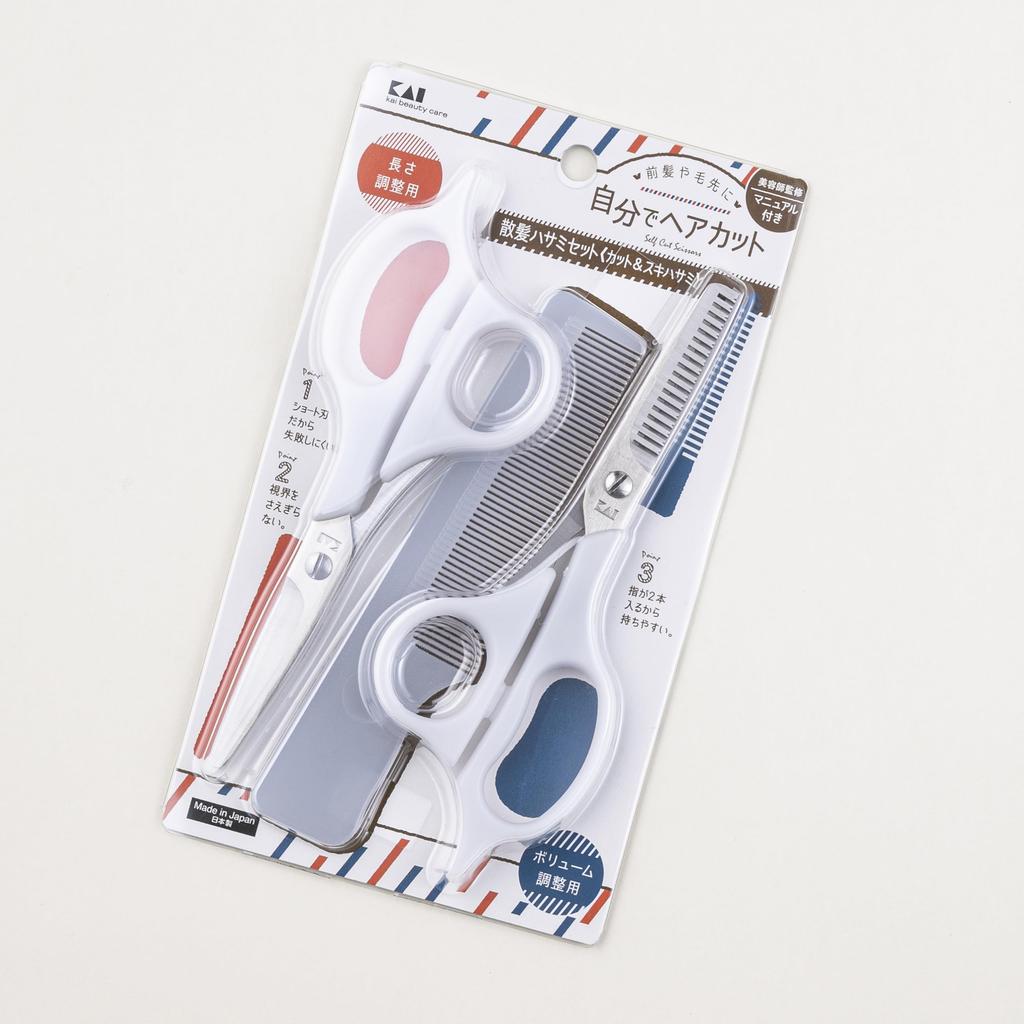 Kai Corporation Kit Cutting Thinning Assortment a Self-Haircutting (Hair Scissors, Scissors, Comb) - 3-Piece (Includes Hairdresser-Supervised Manual)