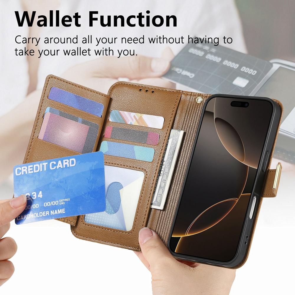 Phone Wallet Case with 6 Card Slots, Zip Coin Pocket, Stand for Hands-Free Viewing & Wrist Strap, Floral Design for OPPO VIVO Xiaomi Redmi Google