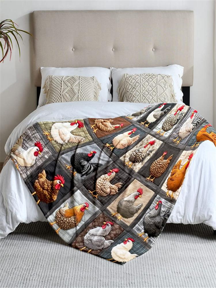 1 Piece Chicken-themed Gray Flannel Blanket, Soft, Suitable for Sofa, Bed, Office, All-season Use.