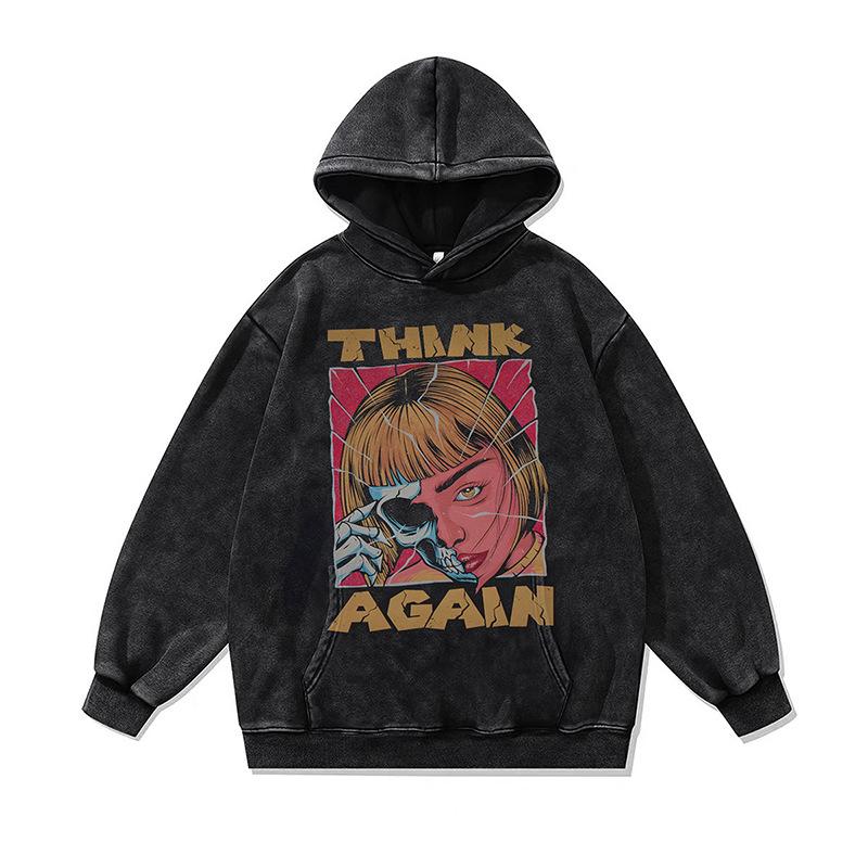 Cartoon Digital Direct Injection Printing Hooded Sweater Oversize Retro Washed Old Hoodie For Men And Women