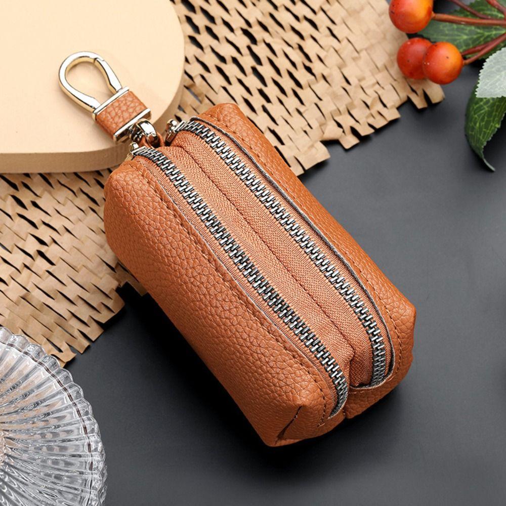 Single/Double Zipper Coin Purse Keychain Simple PU Leather Wallet Lipstick Earphone Pouch  Outdoor