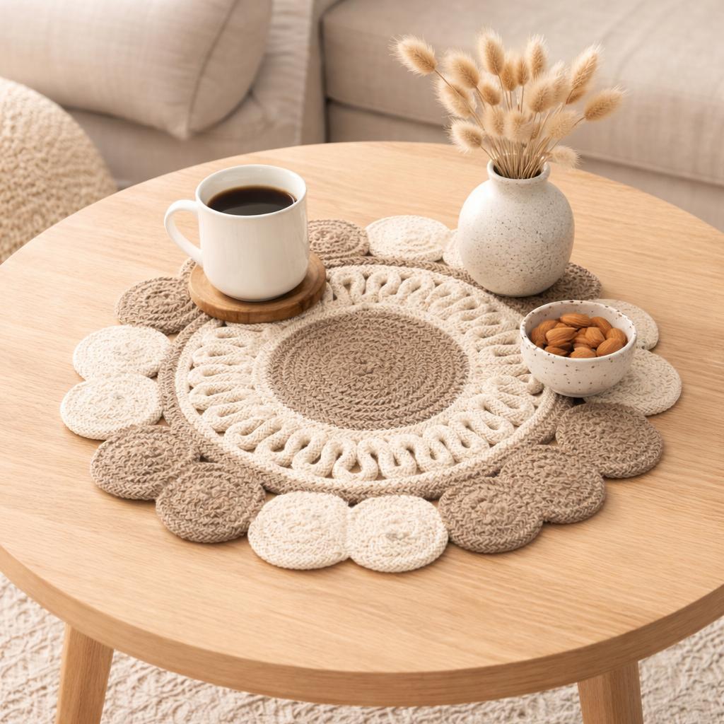 Grey Cotton Braided Placemat -Handcrafted Durable Table Mat for Dining