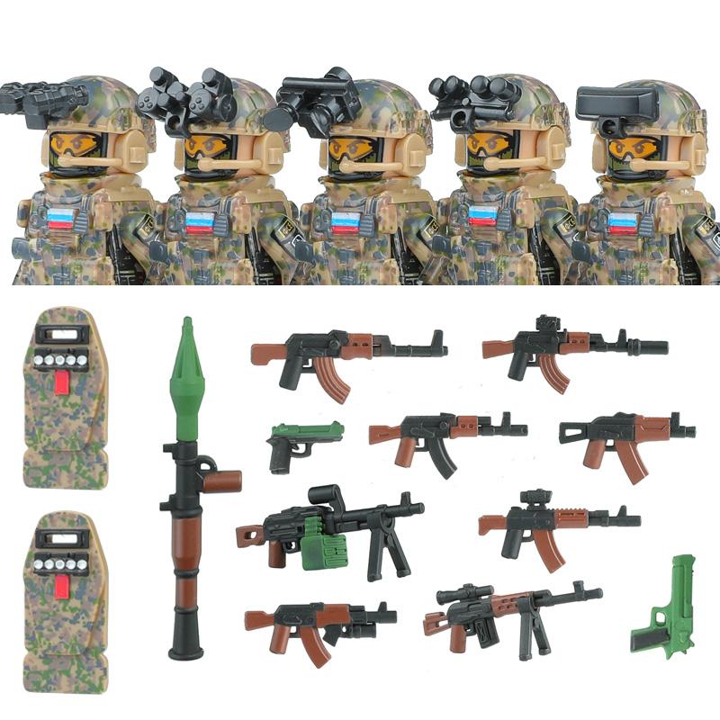City Army Figures Building Blocks Russia Army Soldiers Weapons Special Combat Uniform Shield Combat Vests Shields Brick Toys