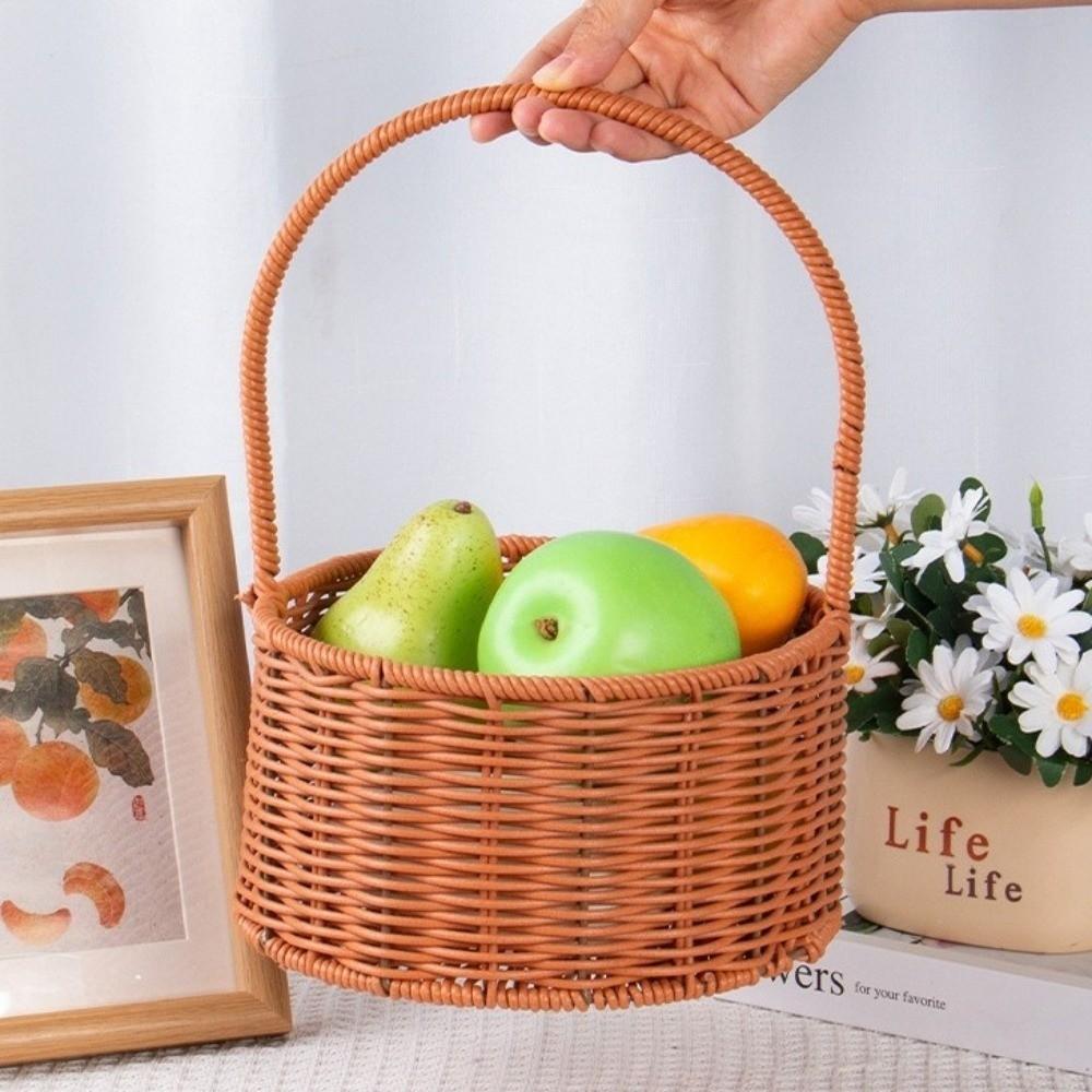 Hand-Woven Imitation Rattan Basket Willow Rattan Picnic Weaving Basket Flower Girl