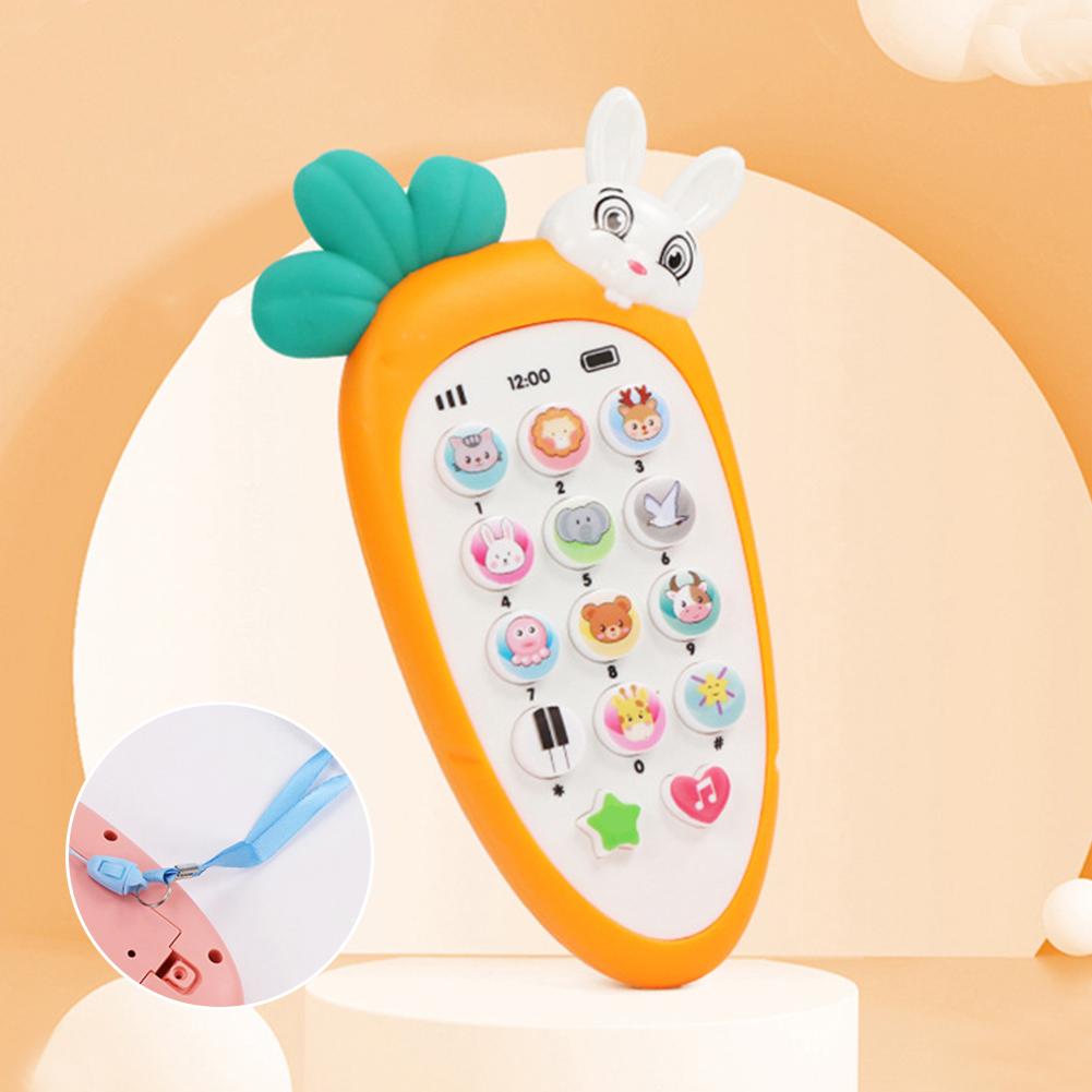 Creative Cartoon Rabbit Carrot Simulation Music Phone Toys Silicone Can Chew Mobile Phones Baby Education Learning Props Gifts