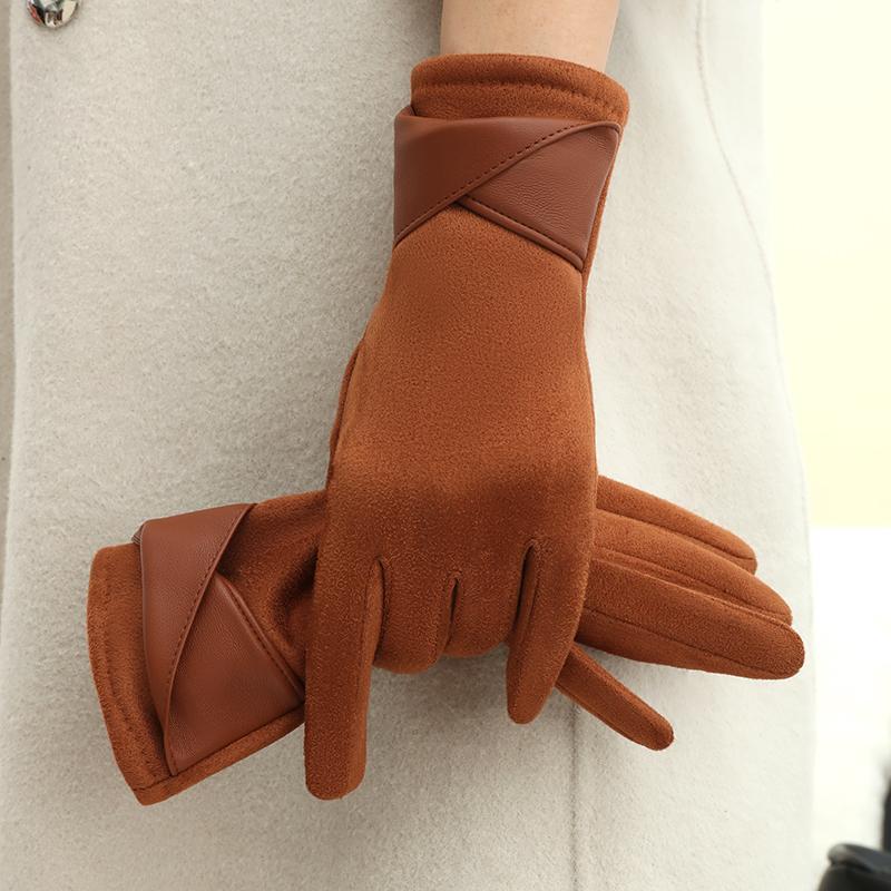 Warm Gloves with Velvet, Suitable for Women To Use In Winter, Touch Screen Elegant Bow Accessories, Cycling and Driving Gloves