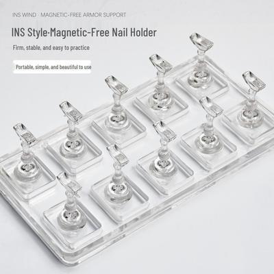 Magnetic-Free Acrylic Nail Art Holder with Wearable Cat Eye Practice Base and Transparent Chess Piece Display Stand