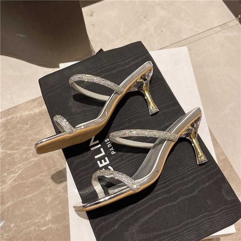 

B639-1 Huiliya стразы фея ветер 2025 новые стразы слово со шпильками тапочки повседневные универсальные 39 серебряный