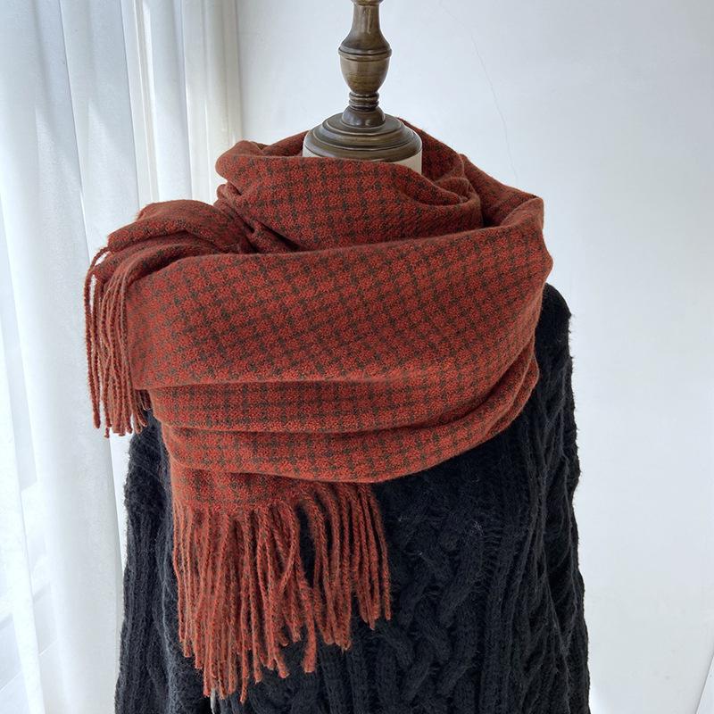 Scarf Women's Autumn and Winter New Imitation Cashmere Plaid Fringed Shawl Couple Thickened Scarf Warm Windproof Neck Scarf Casual Outdoor