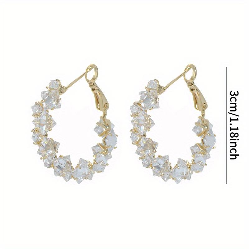 1 Pair of 18K Golden Plated Sparkling Synthetic Zirconia Delicate Circle Earrings, Light Luxury And Versatile Women'S Earrings, Perfect Gift for Her