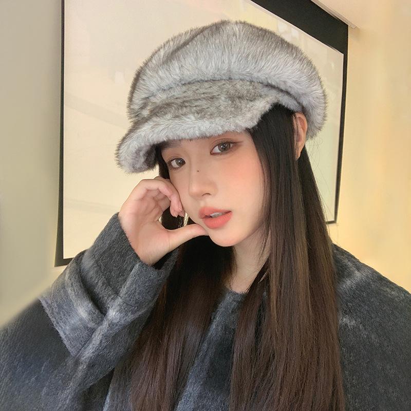 Autumn and Winter Hat Women's New Plush Cap Fashionable Warm Windproof Ear Hat Imitation Fur Octagonal Hat
