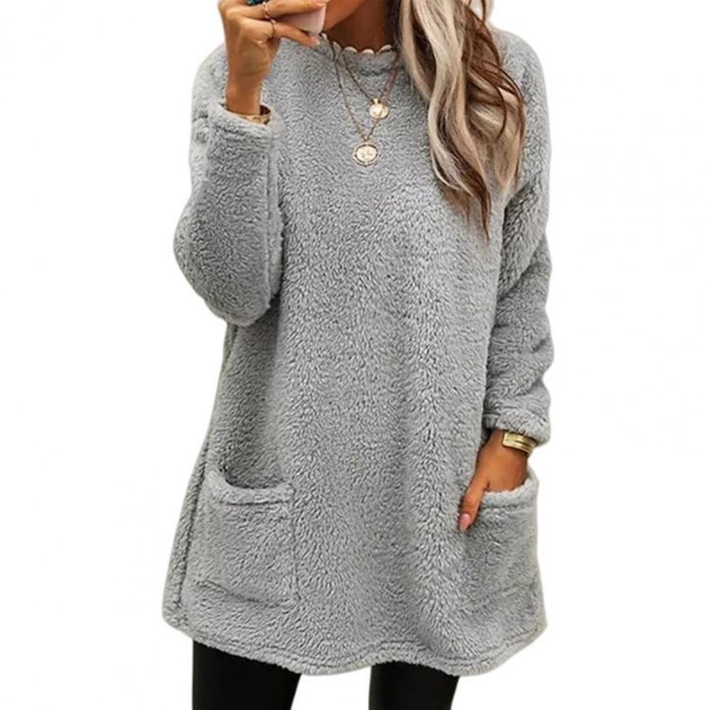 Women Half-high Collar Sweatshirt Warm Plush Sweatshirt with Pockets Cozy Winter Top for Women Women Thermal Top