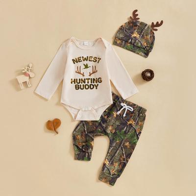 Autumn Boy's Antler Print 3-Piece Set: Romper, Pants & Hat