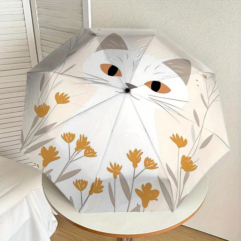 1pc cat, flowers Themed Umbrella -Home Travel Portable Outdoor Accessories, Multi-functional Umbrella Gift081607